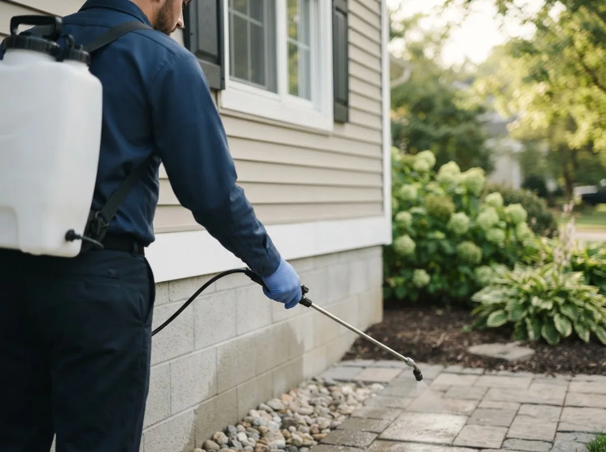 Pest control technician inspecting a home in Jensen Beach, FL